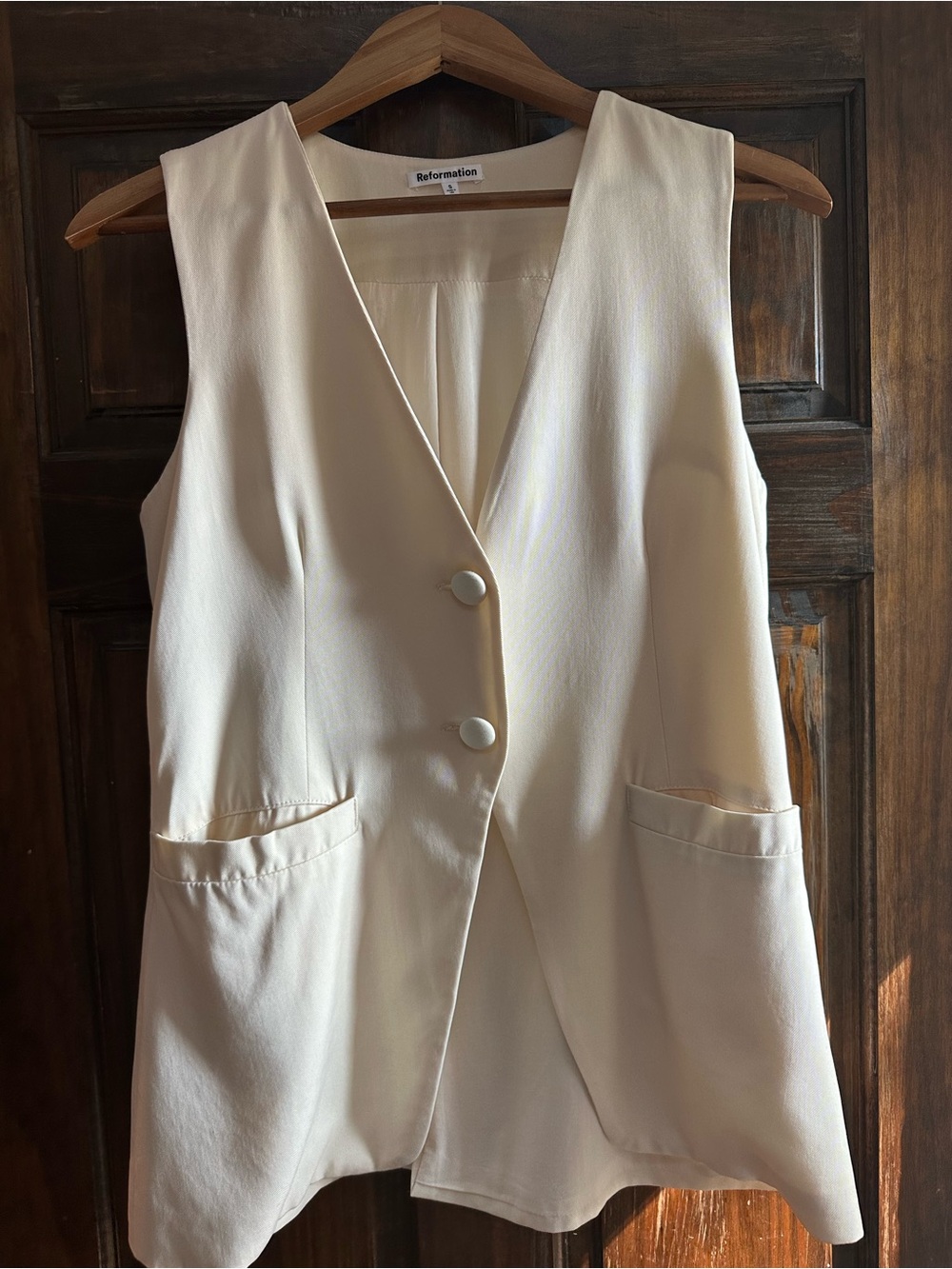 Reformation Ivory V-Neck Button Vest